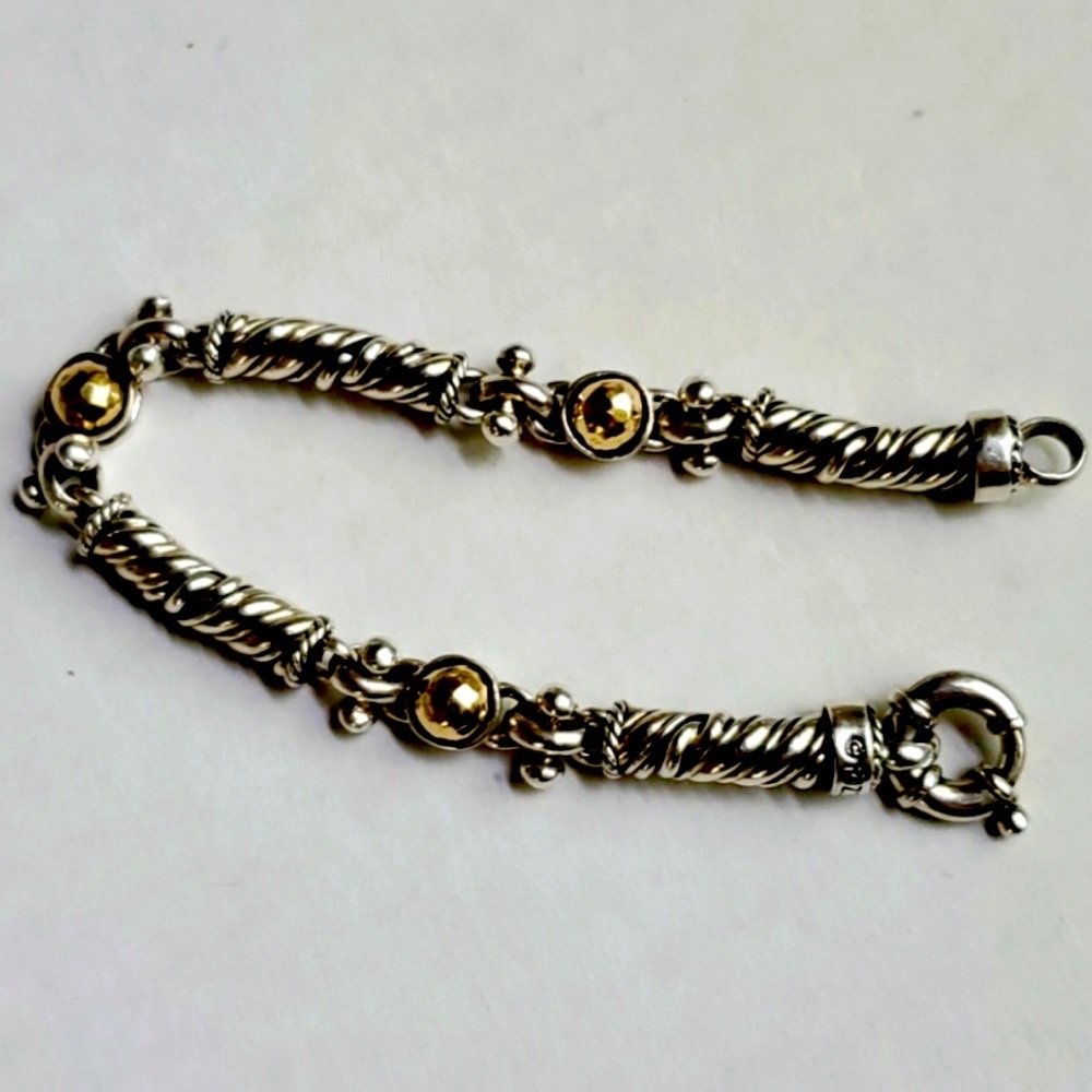 ❤️ Rizzo Sterling Silver 925 Twisted Cable Bracelet with Gold Domes - Picture 7 of 7